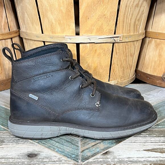 Merrell World Vue Brown Leather Waterproof Plain Toe Chukka Boots Mens Size 8 - Picture 1 of 11